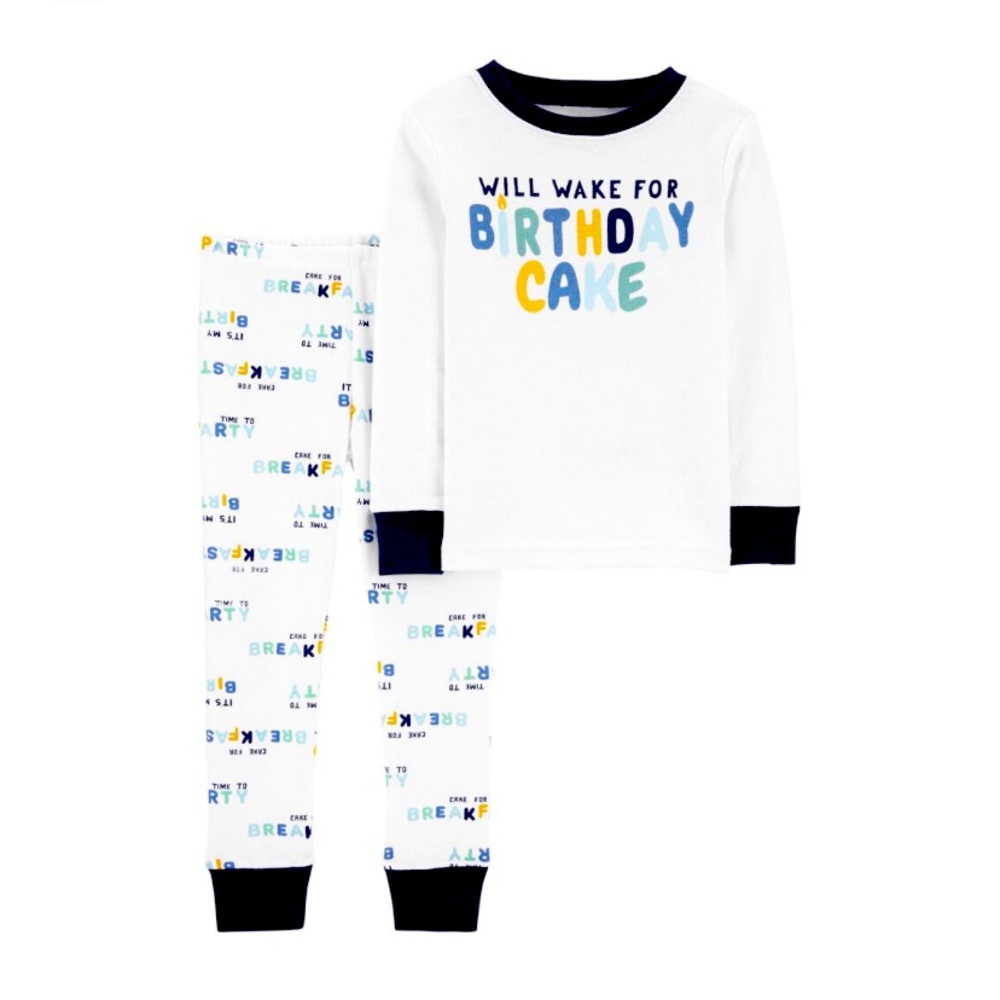 Carter’s “Will Wake for Birthday Cake” Two-Piece Baby Boy Pajama’s Size 18M